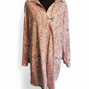 Victoria's Secret Paisley Print Long Sleeve Cotton Sleep Shirt shirt size Large